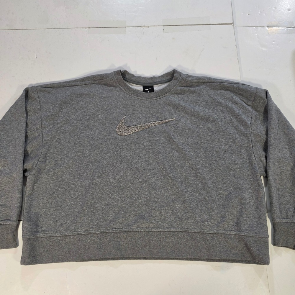 Nike Sportswear Rhinestone Swoosh Fleece Crew Sweatshirt Grey CU5506-091 XL